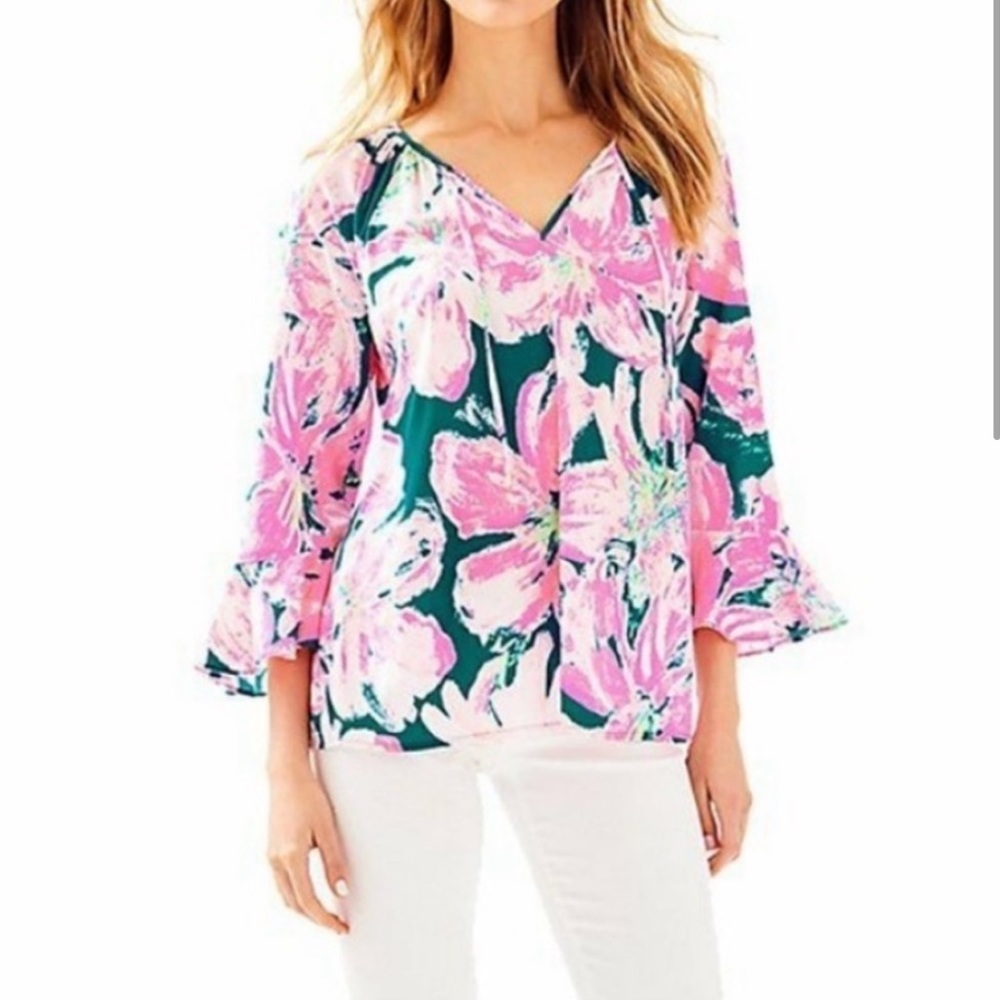 Lilly Pulitzer Willa Flounce Flutter Sleeve Top Sz M